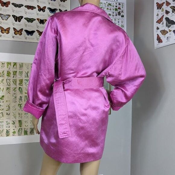 Vintage y2k 2000s Jennifer George Jacket Pink Satin Belt Tie Marbled Size 6 - Picture 2 of 9